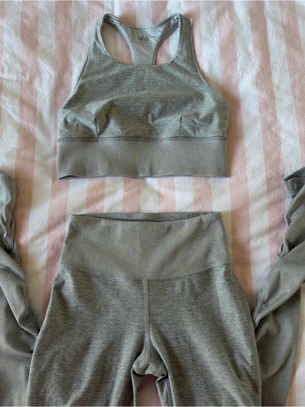 ALO Yoga Seamless High-Waist Leggings & Crop Top - Light Gray